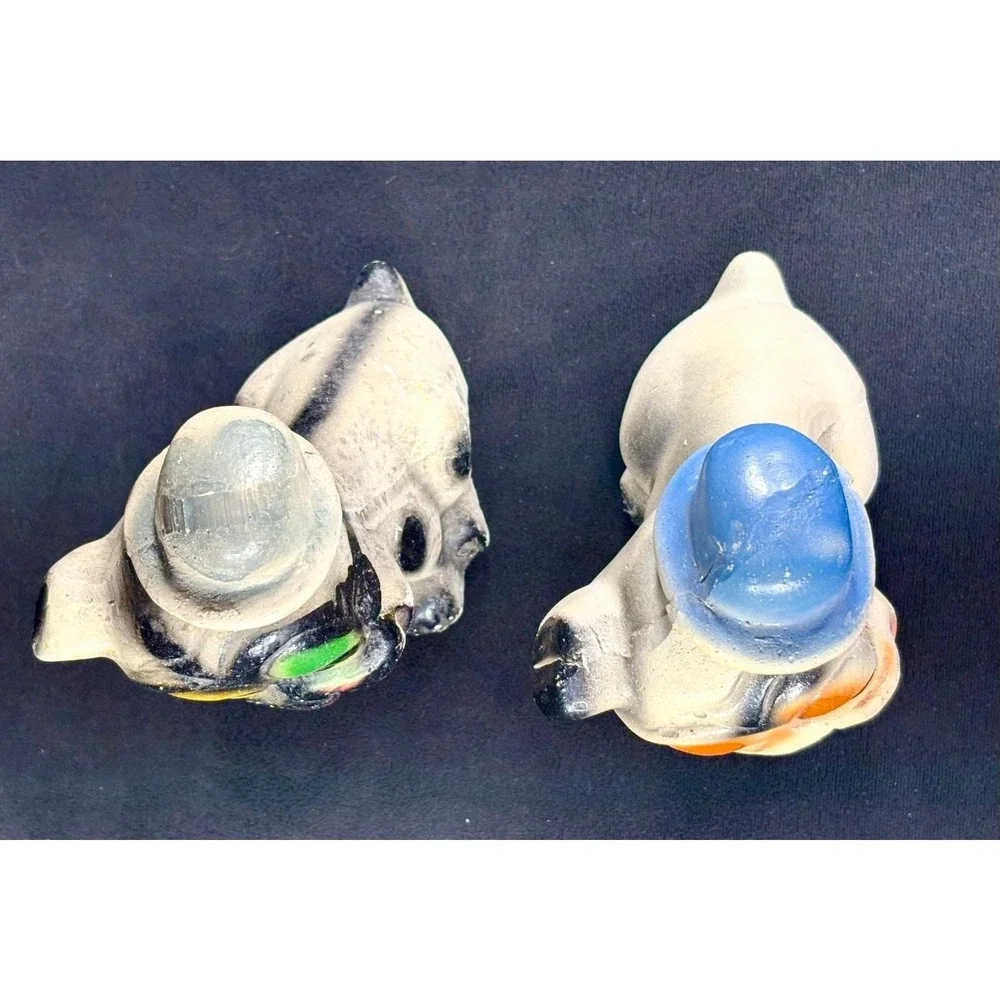 Vintage Pair‎ Chalk Ware Bonzo Dogs Carnival / Fair Prize Bulldogs w/ Derby Hats